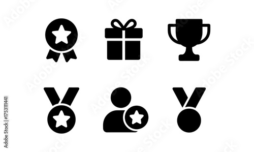 Minimalist icons of awards and gifts for celebrations and achievements