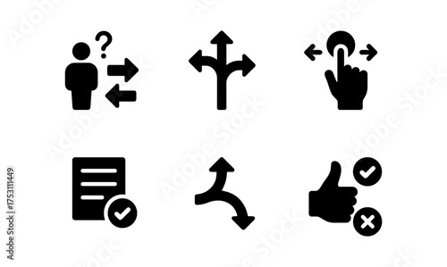 Decision making and navigation icons set: flat style arrows and interaction symbols