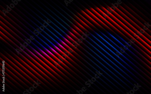 Abstract red and blue diagonal light streaks on black background
