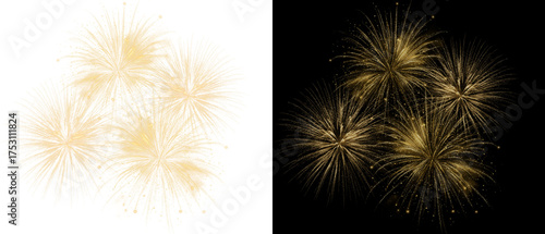Glowing fireworks and sparkling light burst on transparent background. Realistic PNG overlay perfect for New Year, wedding, or holiday celebration designs.