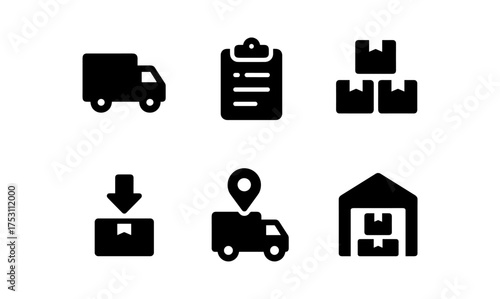 Logistics and delivery icons: minimalist shipping, packaging, and warehouse symbols