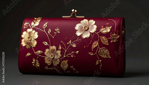 Burgundy Clutch Purse with Elegant Floral Embroidery