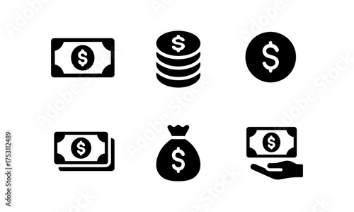 Minimalist black and white money icons set