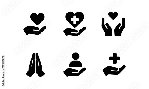Minimalist healthcare and support icons set in silhouette style