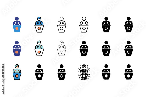 Speaker at a Conference Icon Collection in Various Styles and Designs, Public Speaking, Presentation, Podium, Microphone, Professional Person, Event, Communication, Leadership Symbol