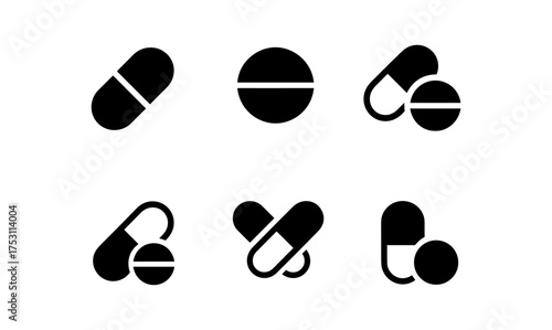 Minimalist medicine capsule icons set for pharmaceutical and healthcare design