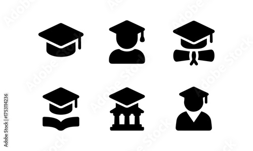 Minimalistic education icons featuring graduation caps and academic symbols