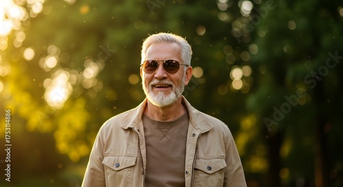 Retrato de hombre mayor sonriente bajo la luz del sol