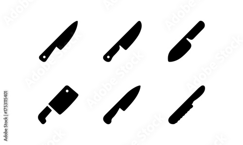 Set of silhouette chef knives collection for kitchen design