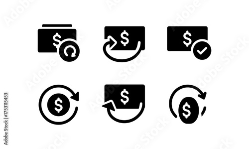 Financial icons for digital transactions and currency exchange
