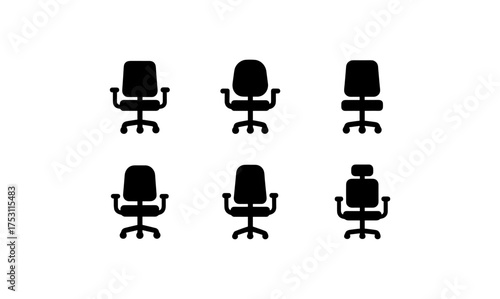 Silhouette series of office chairs on white background: ergonomic designs