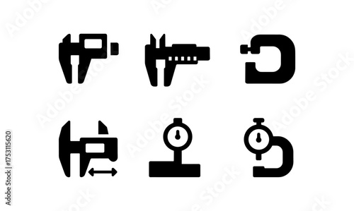 Precision measuring tools icons set in flat style for industrial applications