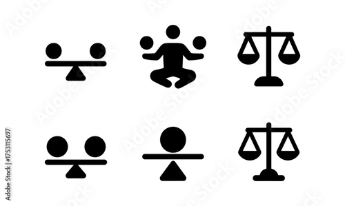 Simple balancing icons indicating equality and harmony in silhouette style