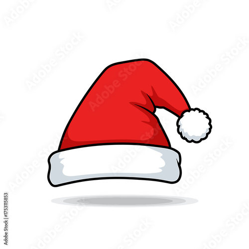 Santa's festive hat: A cheerful, iconic Santa hat ready for the holiday season. The hat's plush red fabric and fluffy white trim immediately evoke the spirit of gift-giving and family gatherings.