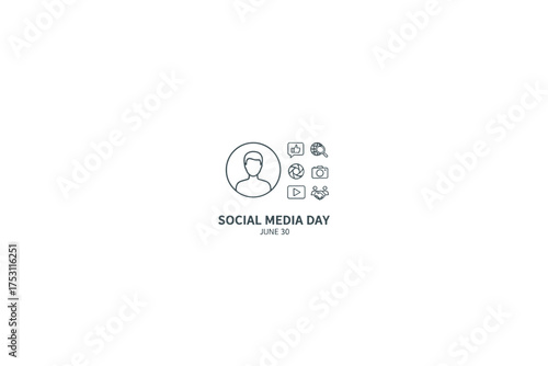 Social Media Day June 30 Celebration with User Profile, Like, Globe, Camera, Video, and Handshake Icons for Online Networking and Digital Communication Concepts