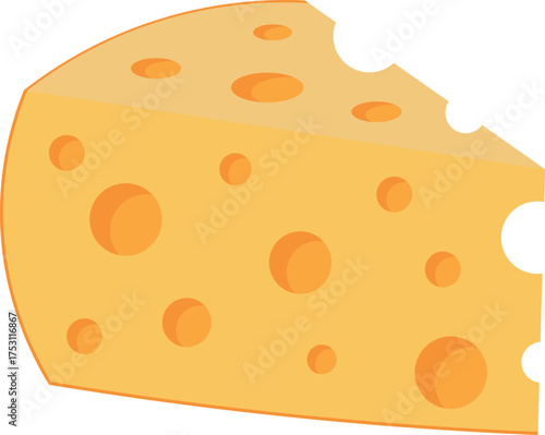 A triangular piece of cheese with holes. Isolated vector illustration on a transparent background.