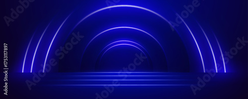Red neon light arches creating a dramatic stage background