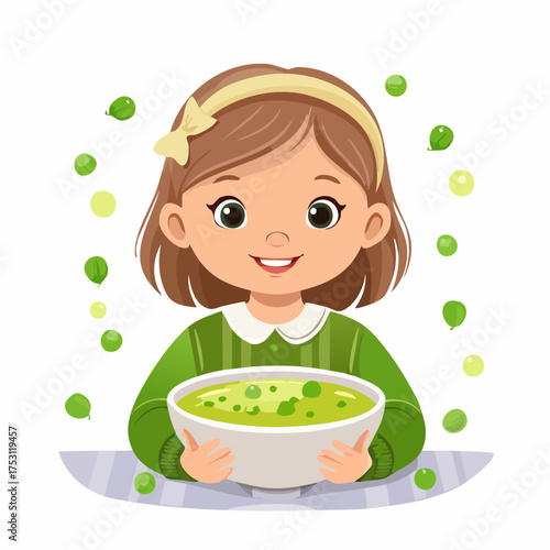 Kind mit Erbsensuppe