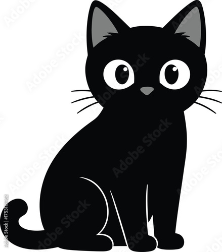 Adorable black cat sitting patiently with big eyes, perfect for children's books or Halloween promotions that need a cute, playful touch