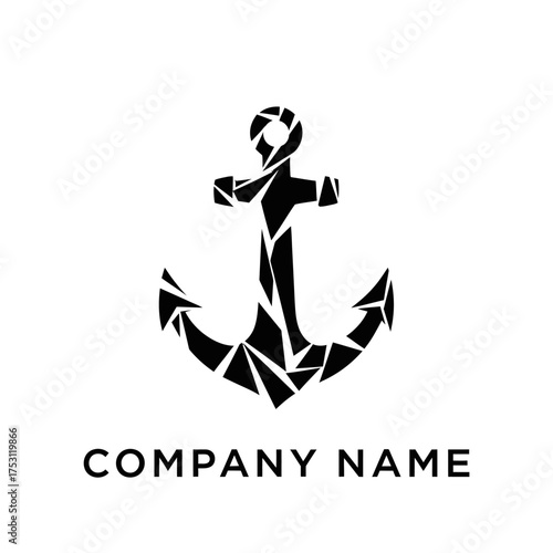 Abstract Anchor Logo Design with Geometric Fragmentation for Maritime Branding.