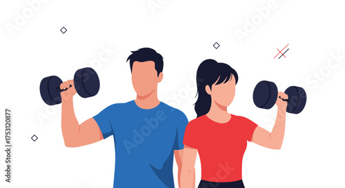 Couple lifting dumbbells for strength training and fitness.