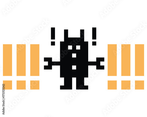 Cartoon pixel art of humanoid robot or ai learning robotic chat bot machine business vector character automation background 8 bit artificial intelligence concept.
