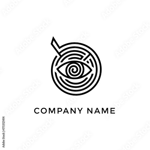 Abstract Eye Logo Design with Spiral Iris and Circular Lines.
