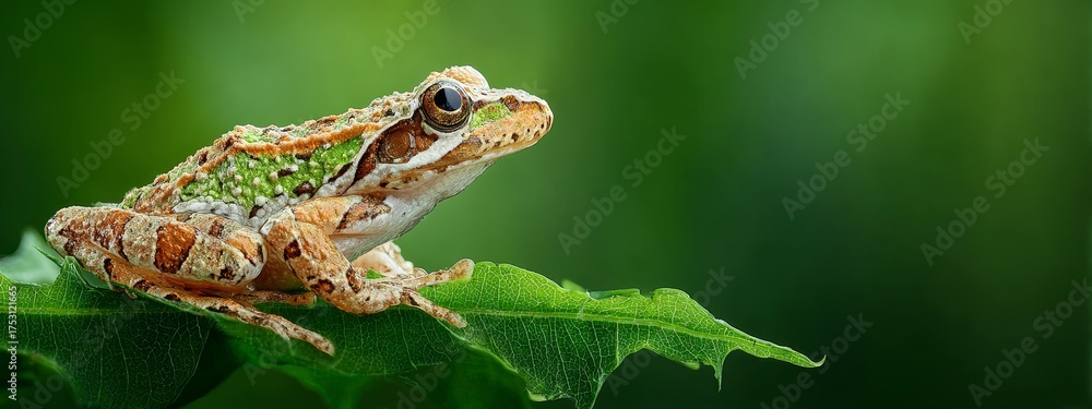 Naklejka premium Vibrant tree frog perched on tropical leaf, cinematic wildlife visual for nature and habitat