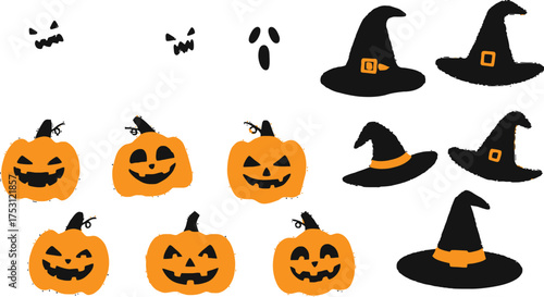 Spooky Halloween fun with cute ghosts, happy pumpkins, and whimsical witch hats to celebrate autumn festivities and trick or treating adventures