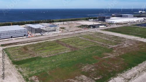 Lelystad, Flevoland, the Netherlands: Flevokust Haven Lelystad industrial estate with new logistics companies

