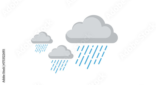 Clouds raining on a bright white background with light blue streaks indicating the rain falling.