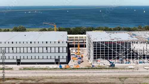 Lelystad, Flevoland, the Netherlands: Flevokust Haven Lelystad industrial estate with new logistics companies
