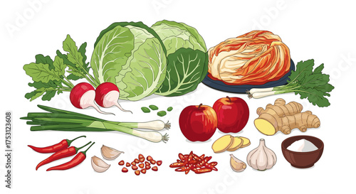 Ingredients for preparing kimchi a traditional Korean fermented food.