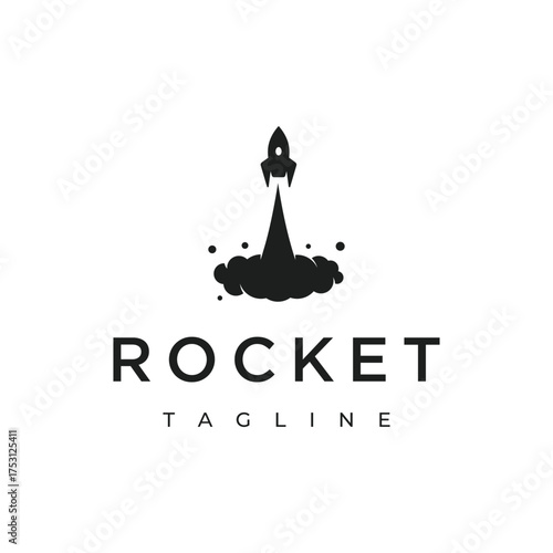 Rocket logo template launching to the moon, with creative design.