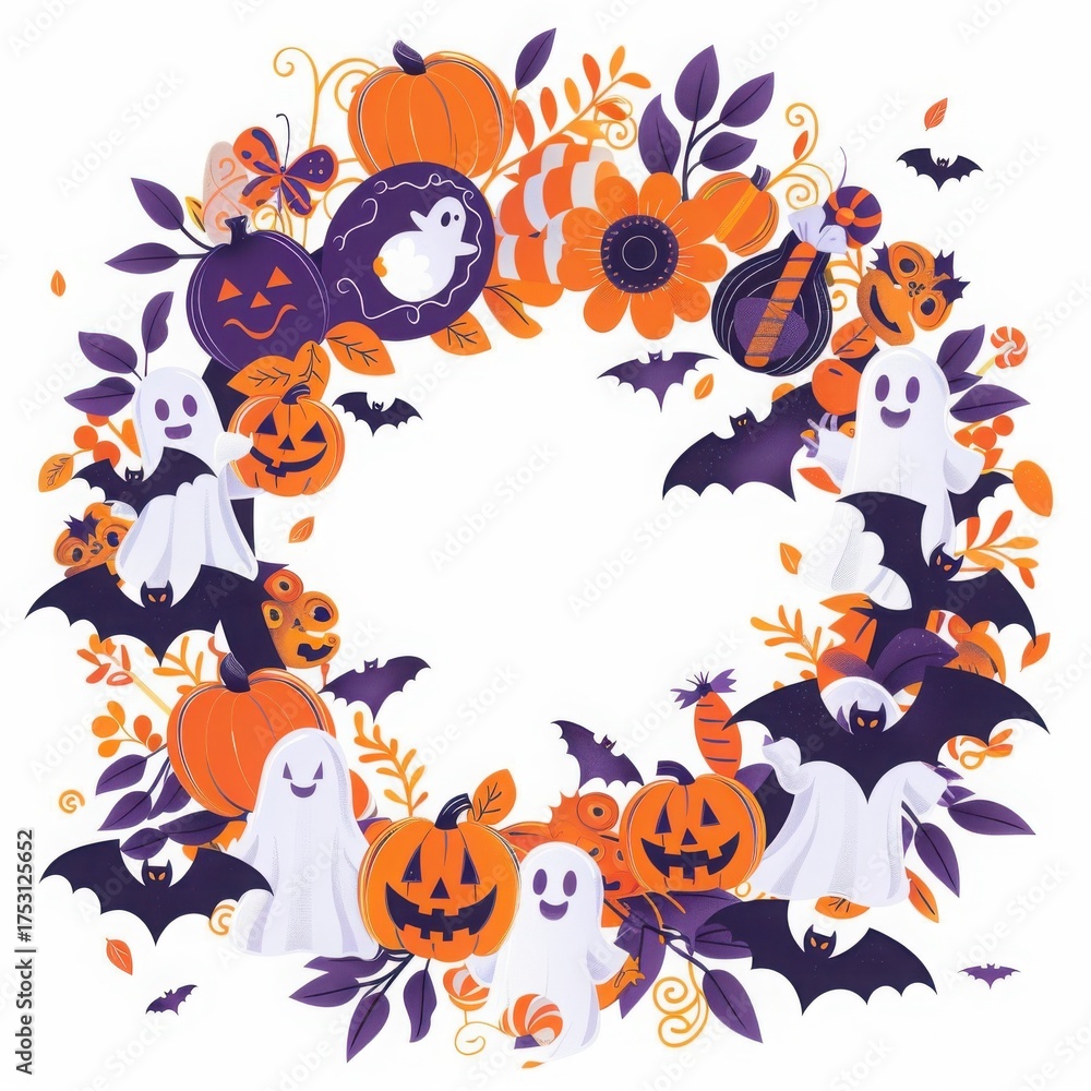 Fototapeta premium halloween wreath with ghosts