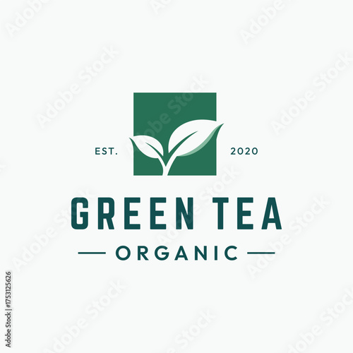 Logo of pure organic tea leaves with premium quality.