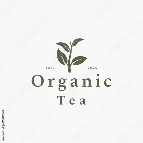 Logo of pure organic tea leaves with premium quality.