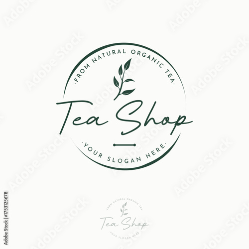 Logo of pure organic tea leaves with premium quality.