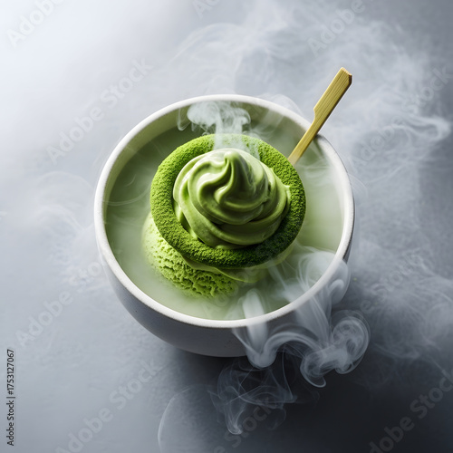Wallpaper Mural A swirling green matcha ice cream dessert with smoke effect Torontodigital.ca