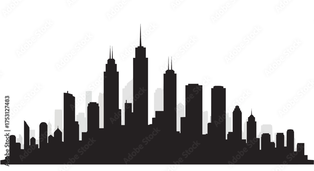 Fototapeta premium Modern City Skyline Silhouette – Urban Architecture Vector Illustration