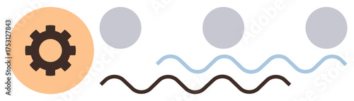 Mechanical gear merged with abstract waves and circular shapes in pastel tones. Ideal for innovation, workflow, collaboration, problem-solving, motion, balance, and system-thinking concepts. Simple
