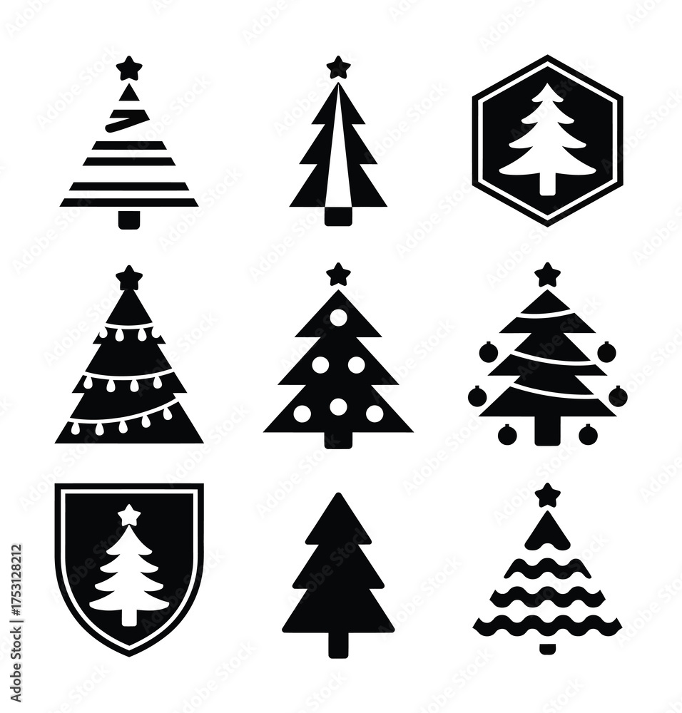 Obraz premium Christmas tree icons set festive holiday decoration vector