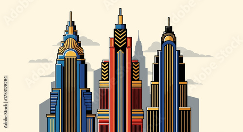 Art Deco Skyscrapers - A Vibrant Architectural Ensemble.