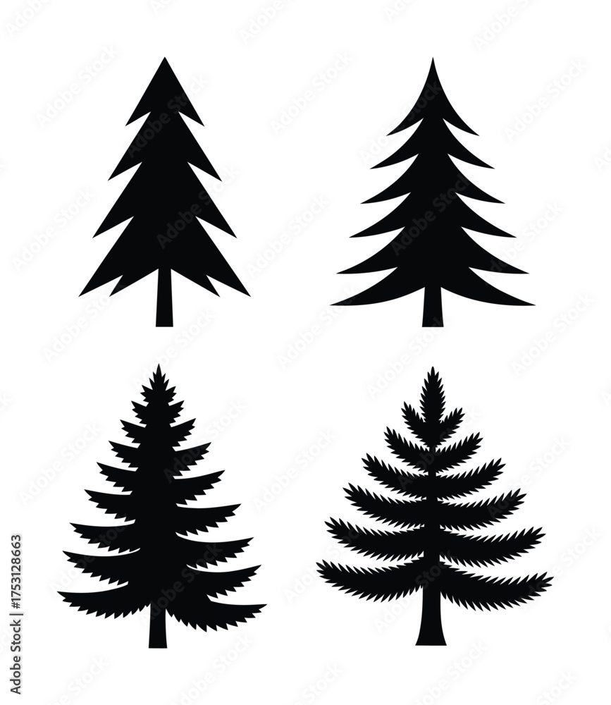 Obraz premium Fir tree silhouettes set pine spruce nature christmas vector