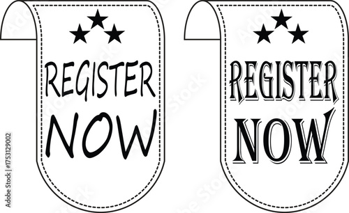 Register Now banner Line art icon set. Registration web buttons. Vector buttons for registration in services, blogs, websites. User interface web buttons in flat style for UI, mobile app, web.