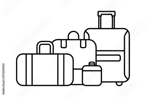 Collection of various travel luggage including suitcases duffel bag and small carry on bag for vacation and journeys