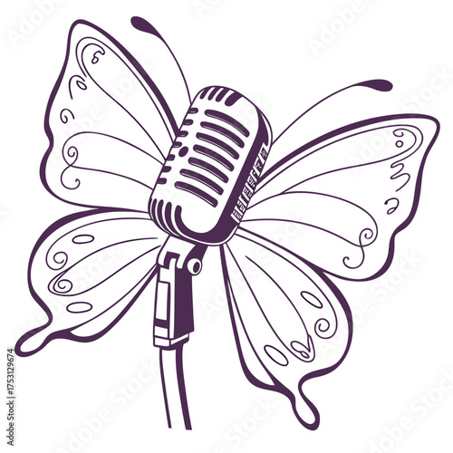 Elegant microphone with butterfly wings, a unique artistic vocal performance
