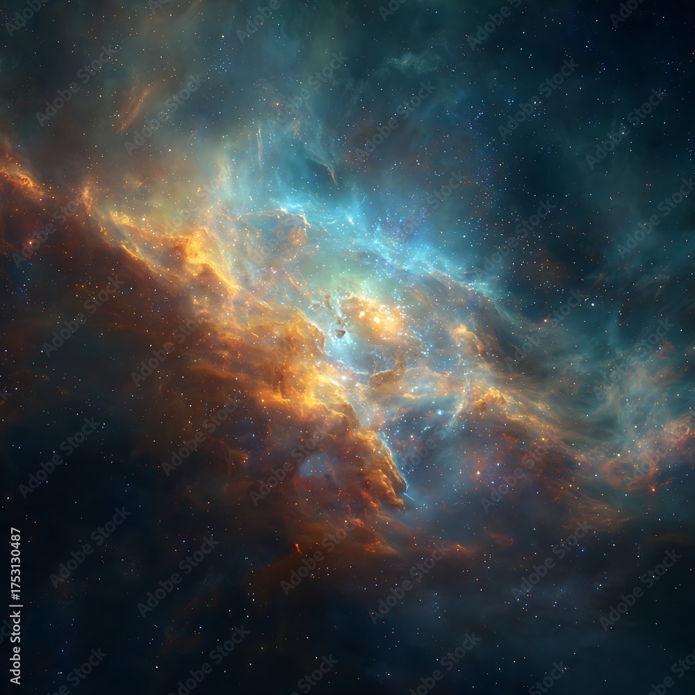 Fototapeta premium Deep Space Nebula With Glowing Orange and Blue Gas and Distant Stars galaxy cosmos Photo