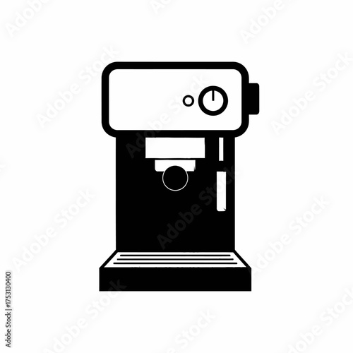 Black and White Coffee Maker Illustration, Simple Design, Kitchen Appliance.