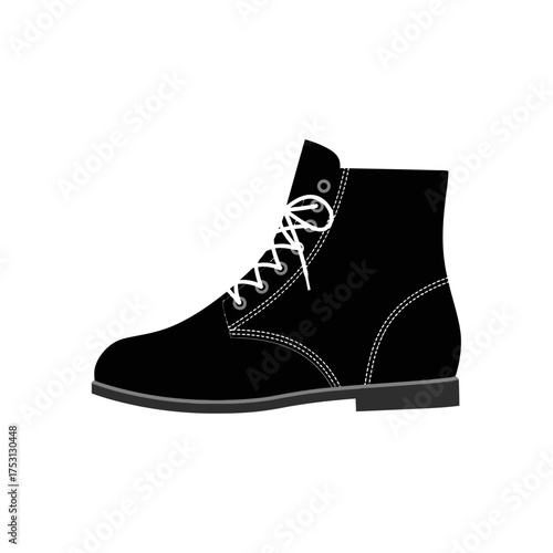 Black Leather Ankle Boot with White Laces, Stylish and Durable Footwear.